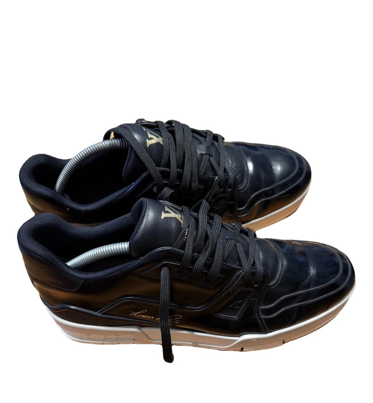 Louis Vuitton LV Trainer Cuir Noir Brillant Sneakers Homme — 43