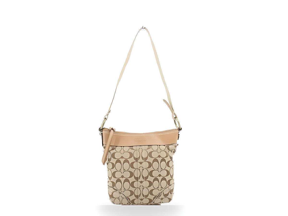 Coach Legacy Signature Toile Khaki Cuir Camel Petit Sac Bandoulière – vue 01