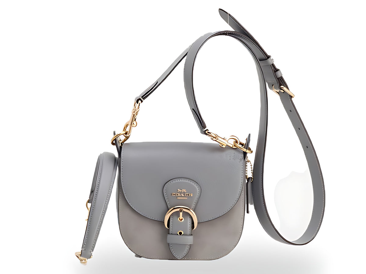 Coach Kleo Cuir Grainé et Daim Gris Sac Bandoulière 2 Way Boucle Dorée – vue 02