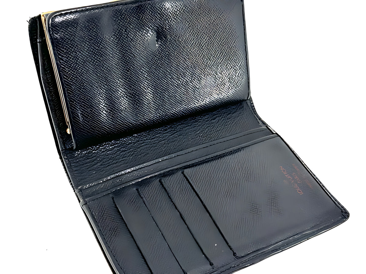 Louis Vuitton Portefeuille Viennois Cuir Épi Noir Fermoir Vintage 2000 – vue 09