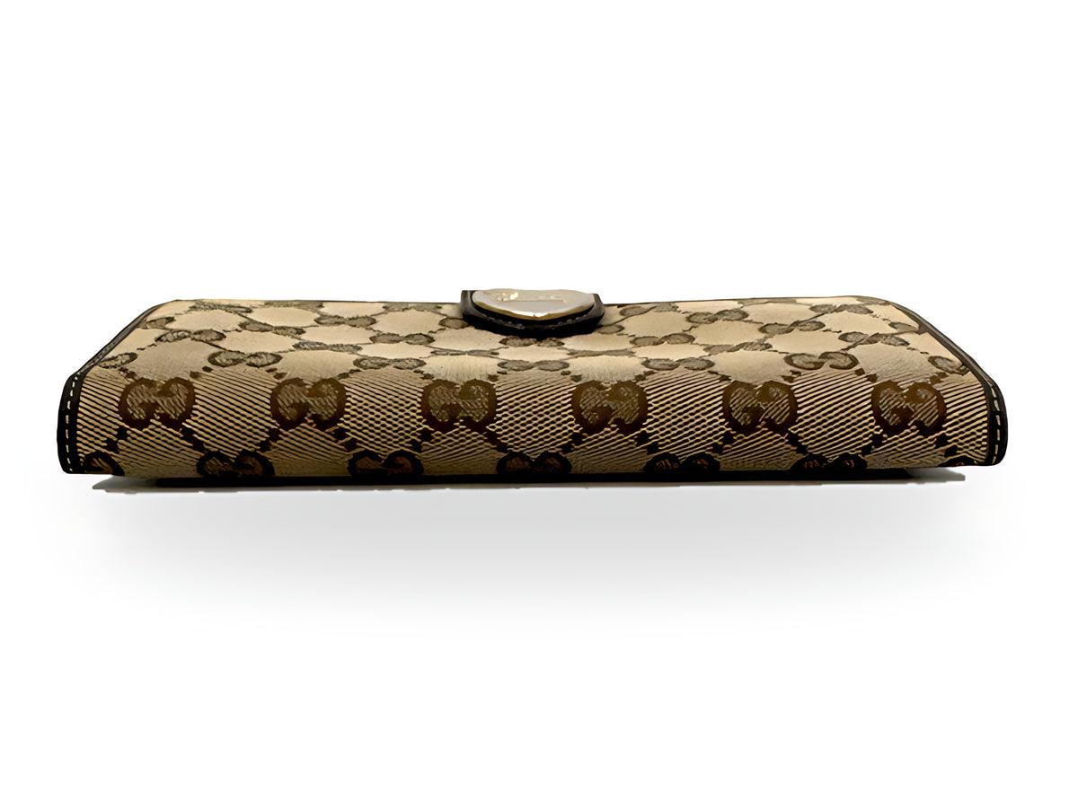 Gucci Portefeuille Long Toile GG Beige Cuir Marron Fermoir Cœur – vue 03