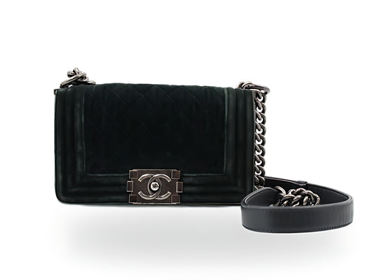 Chanel Boy velours vert sapin — vue 1