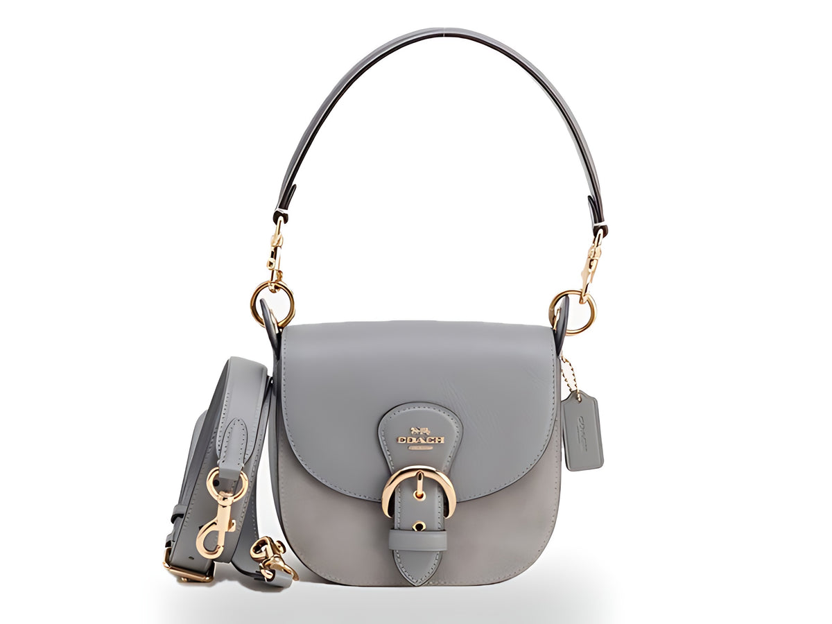 Coach Kleo Cuir Grainé et Daim Gris Sac Bandoulière 2 Way Boucle Dorée – vue 01