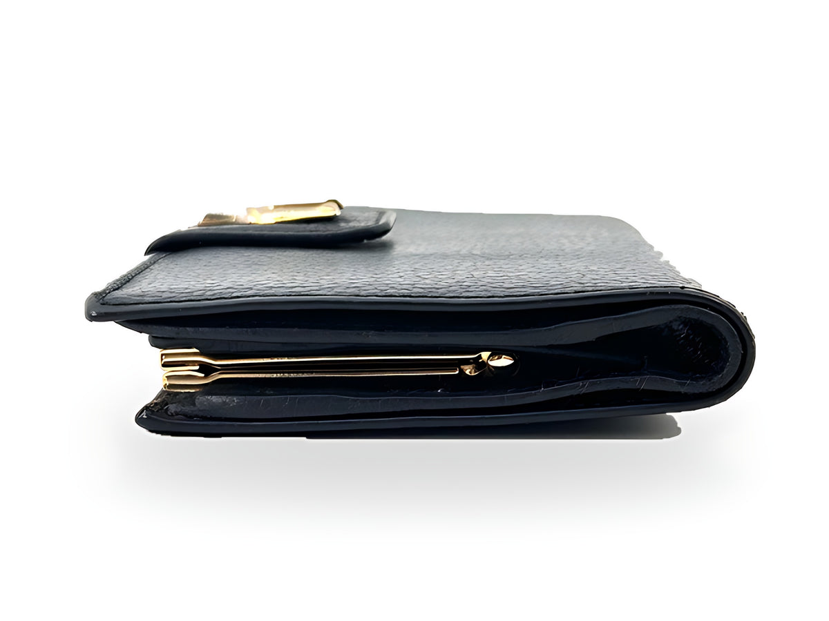 Gucci Vintage Étrier Cuir Grainé Noir Portefeuille Fermoir Doré – vue 11