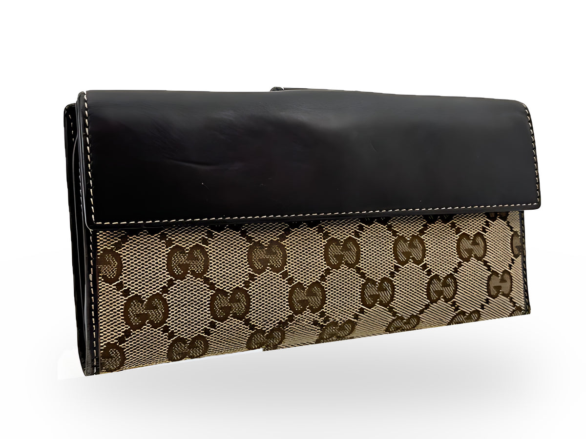 Gucci Portefeuille Long Toile GG Beige Cuir Marron Fermoir Cœur – vue 02